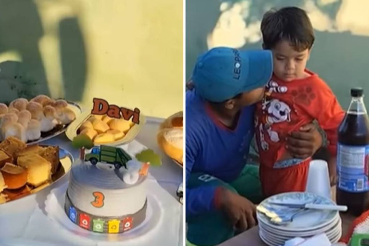 Menino de 3 anos troca festa por homenagem a garis