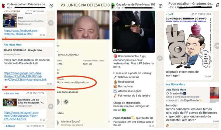 Reprodução de imagem de grupos de WhatsApp da rede de influenciadores do PT