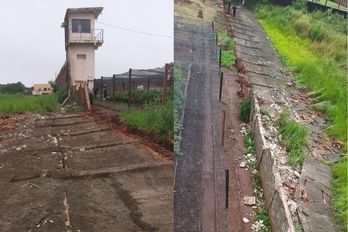 Muro de presídio em Ponta Porã caido (Foto: Sinsapp)