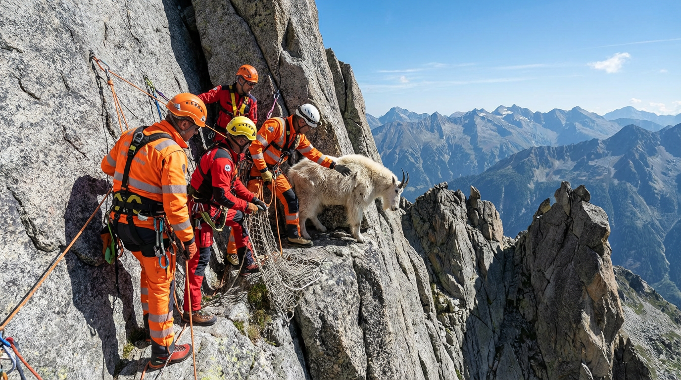 Grupo de intervenção na altura realiza árduo e incrível resgate de uma cabra em topo de montanha