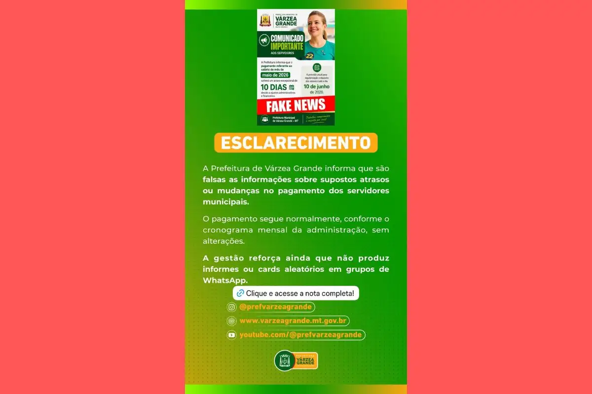 Prefeita de Várzea Grande desmente fake news sobre salários de servidores