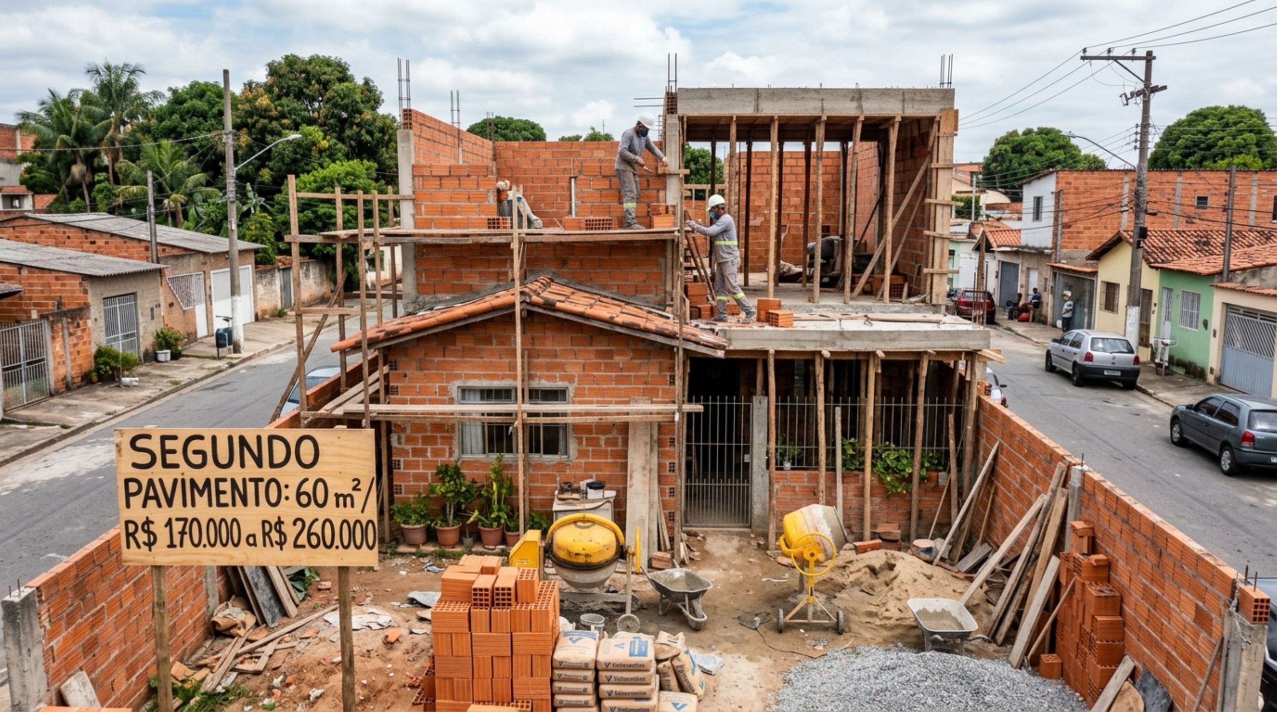 Quanto custa construir o segundo andar de uma casa com 60 m² em 2026?