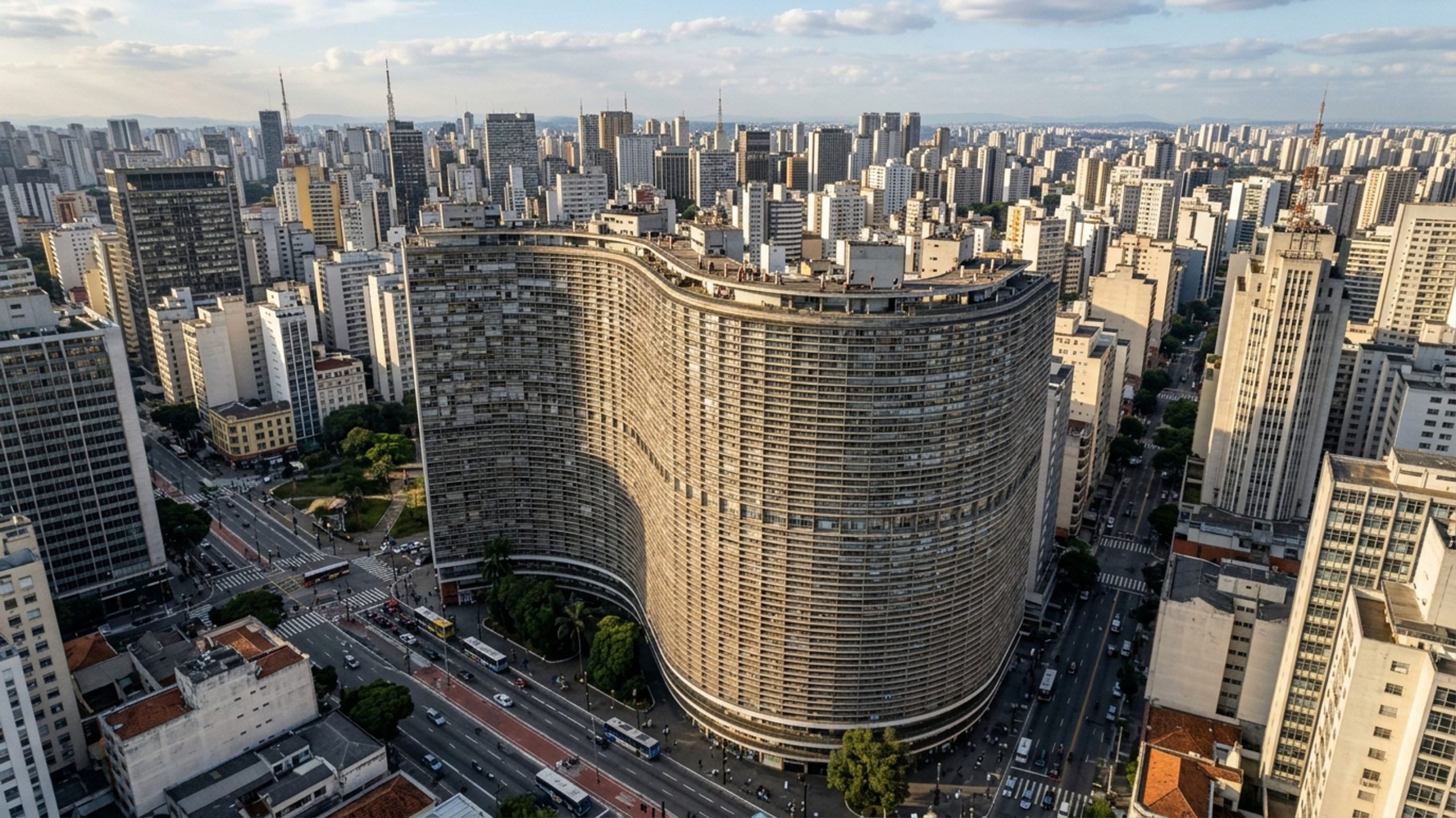 Com sua fachada sinuosa projetada por Oscar Niemeyer em 1951 e 1.160 apartamentos, a estrutura tornou-se a maior cidade vertical de São Paulo