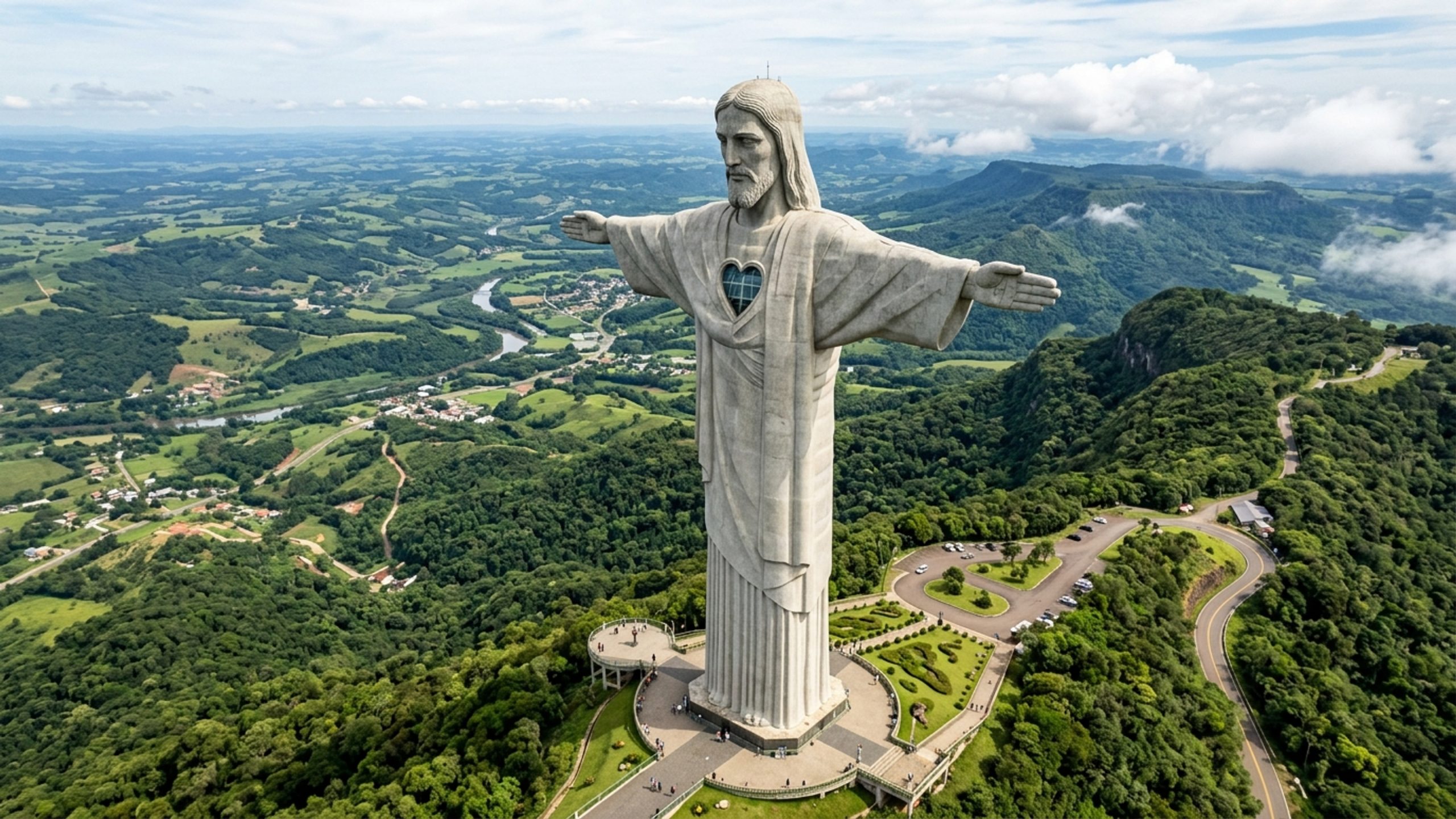 Com 43,5 metros de altura total e inaugurado em 2022, o imponente monumento de concreto no Rio Grande do Sul supera o Cristo Redentor do Rio