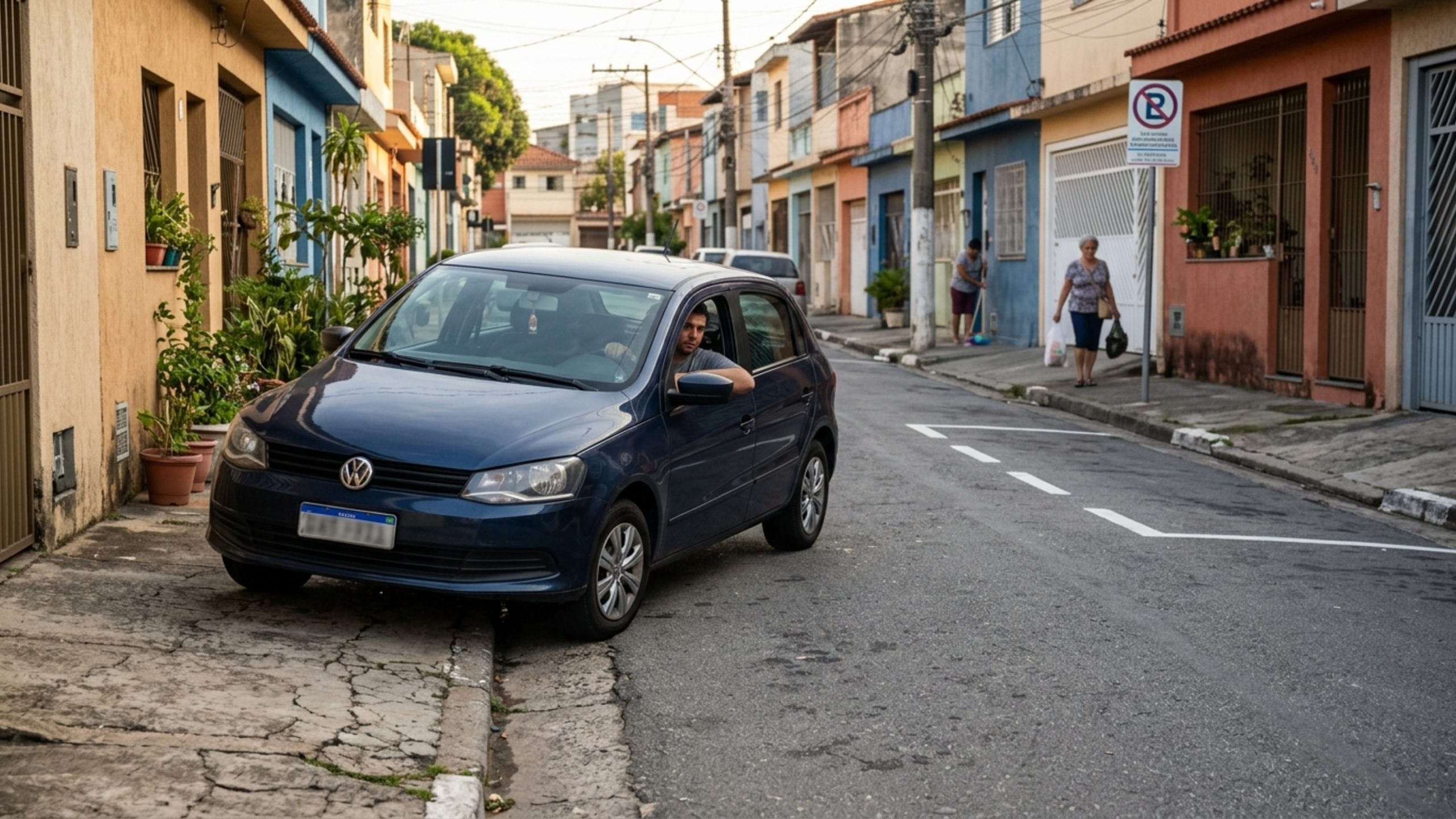 A atitude “educada” de estacionar o carro com duas rodas em cima da calçada para não atrapalhar a rua estreita que ativa a multa imediata e o guincho impiedoso do Artigo 181 do CTB