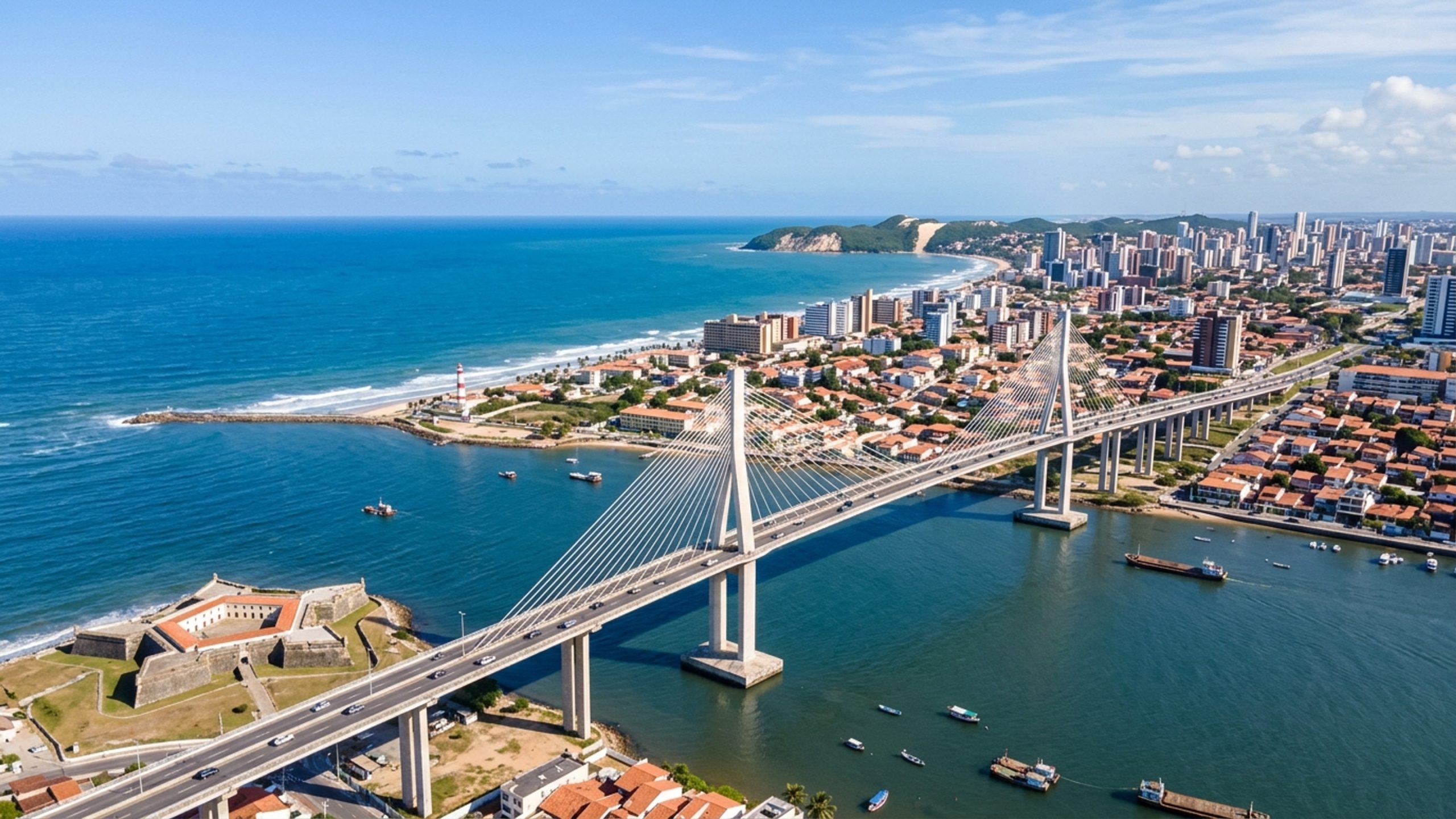Com 1,8 km de extensão e vão estaiado projetado pelo engenheiro italiano Mário de Miranda, a estrutura de concreto inaugurada em 2007 ergue-se a 55 metros sobre o rio Potengi