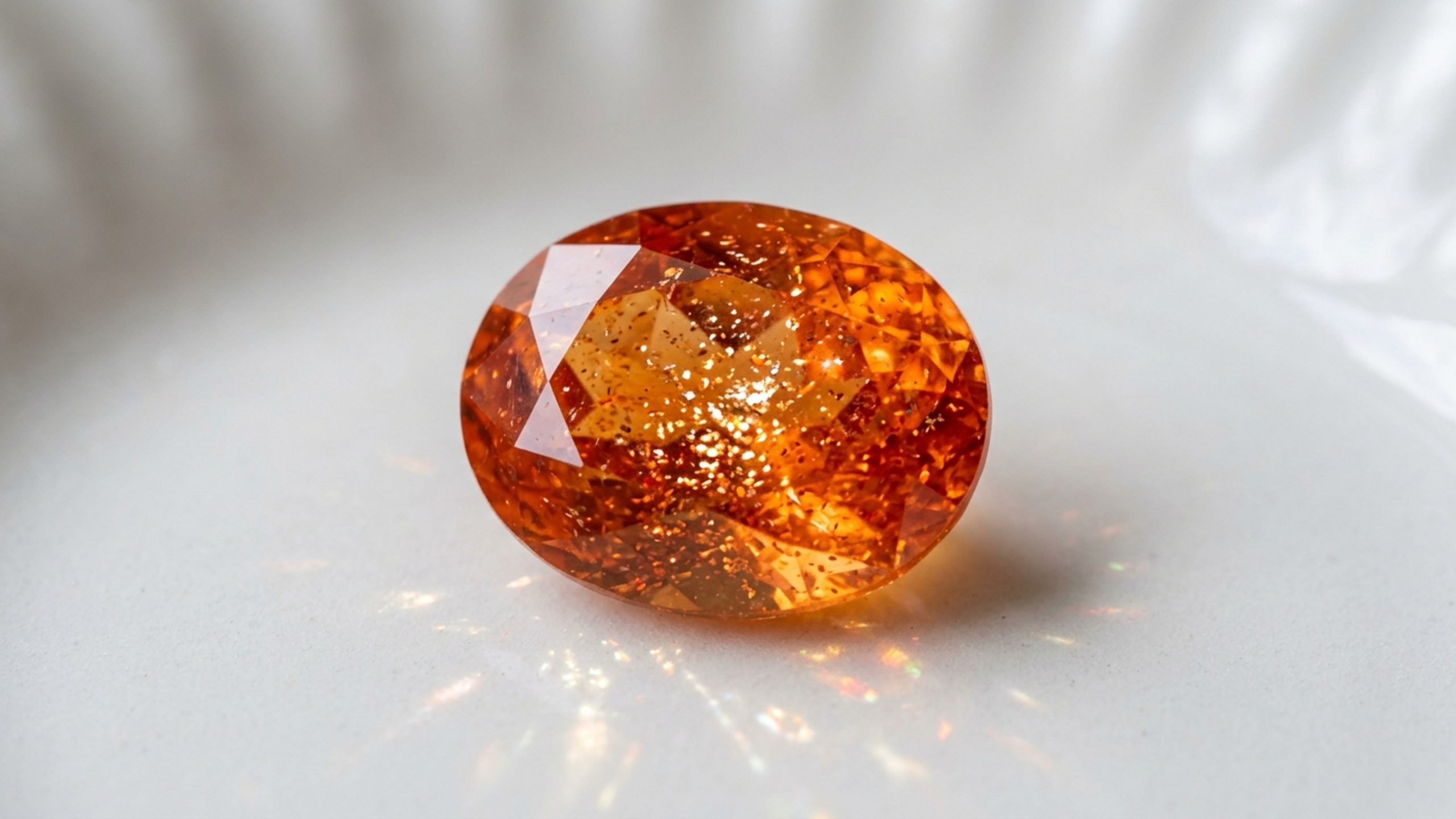 Exibindo brilho metálico de cobre e muito valorizada em suas cores mais raras, esta variedade de feldspato brilha sob a luz em depósitos isolados da América do Norte