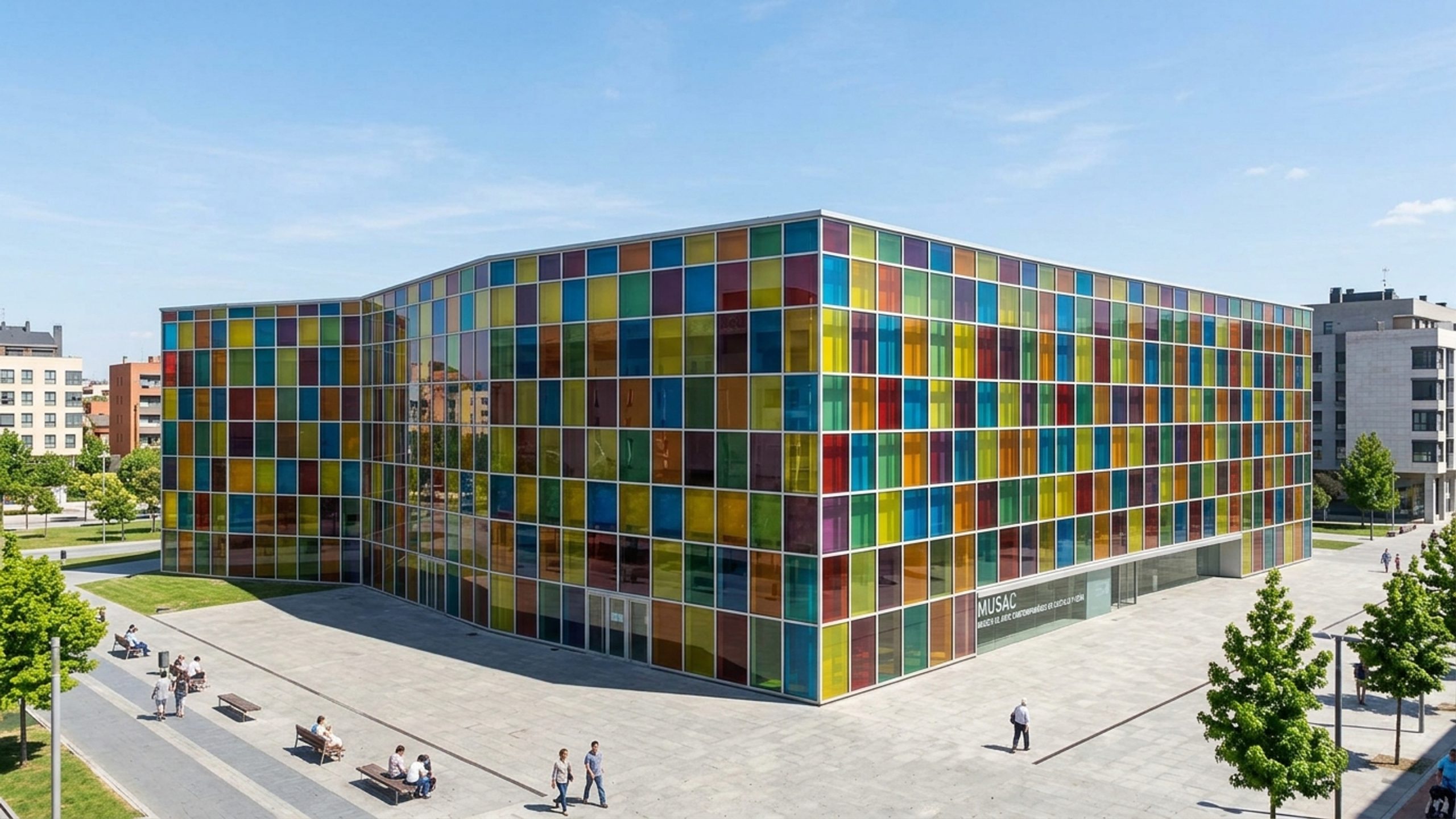 Revestido por milhares de vidros coloridos, inspirados em vitrais medievais, o edifício espanhol é uma das estruturas mais premiadas da Europa