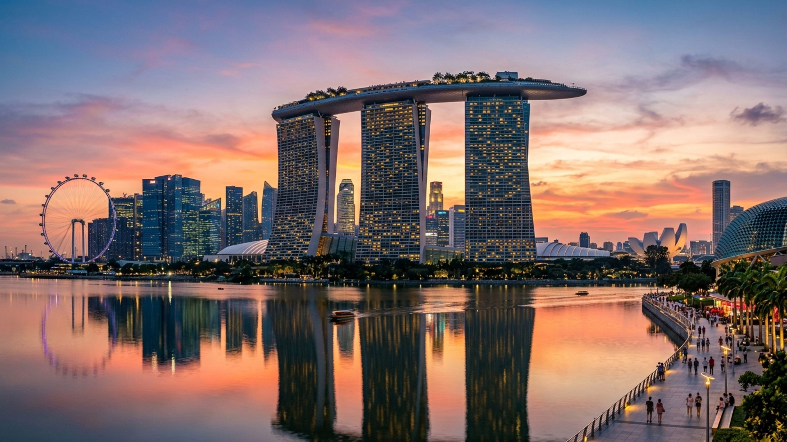 Desenhado por Moshe Safdie em 2010 com três torres e um parque suspenso a 200 metros de altura, o resort virou o maior símbolo de Singapura