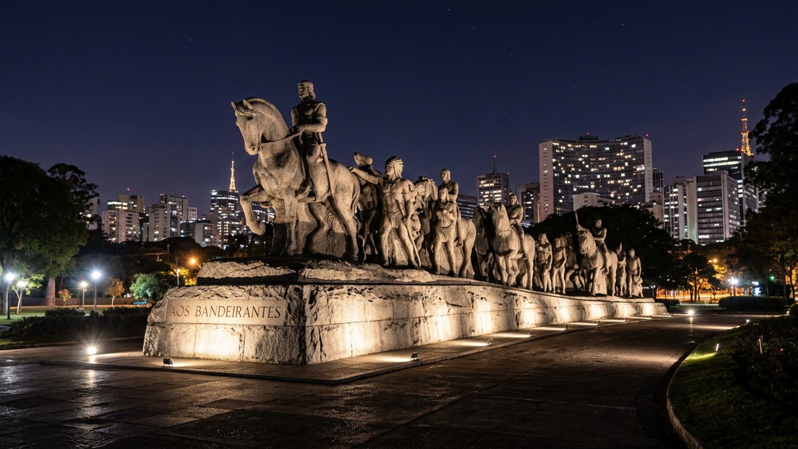 Com 240 blocos maciços de granito por Victor Brecheret e com cerca de 50 metros de extensão, a estrutura de 1953 destaca-se como o maior monumento de São Paulo