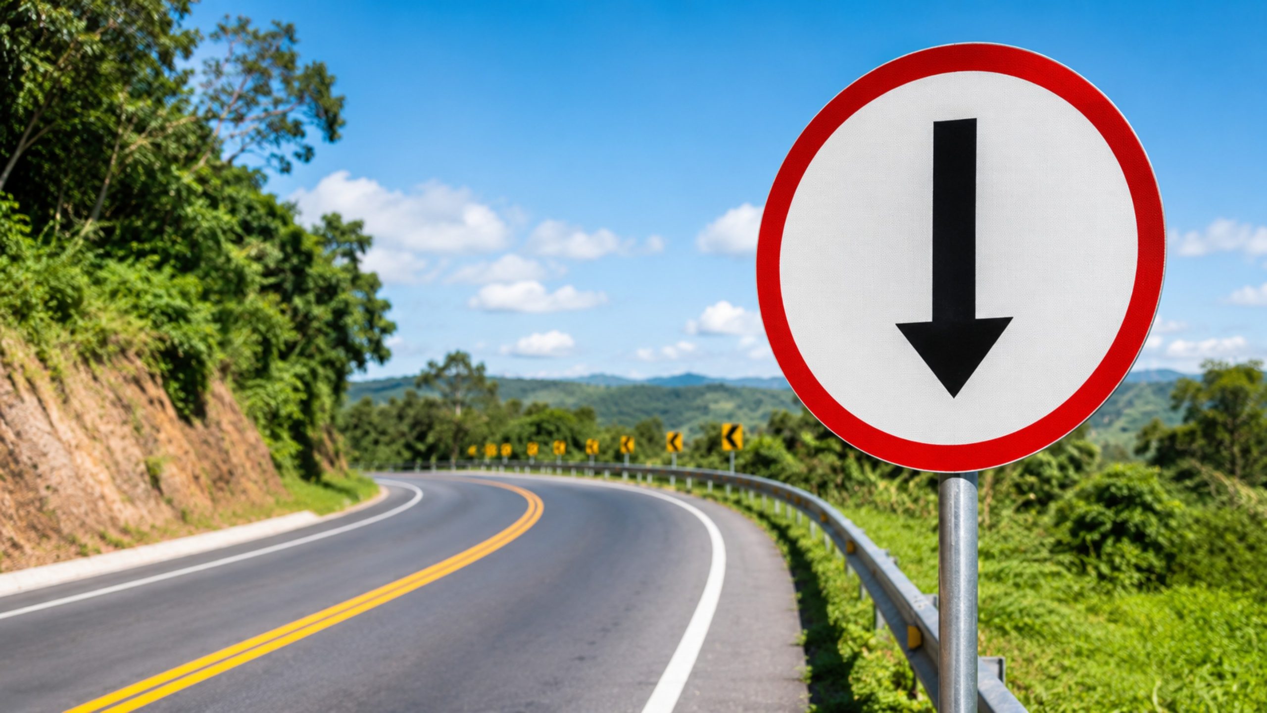 O que significa a placa de trânsito com fundo branco e uma seta