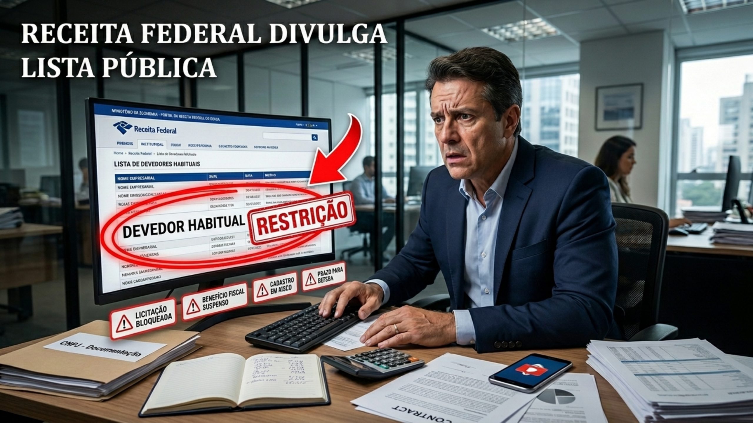 Receita Federal inicia divulgação de contribuintes devedores e cria restrições que atingem cadastro e benefícios