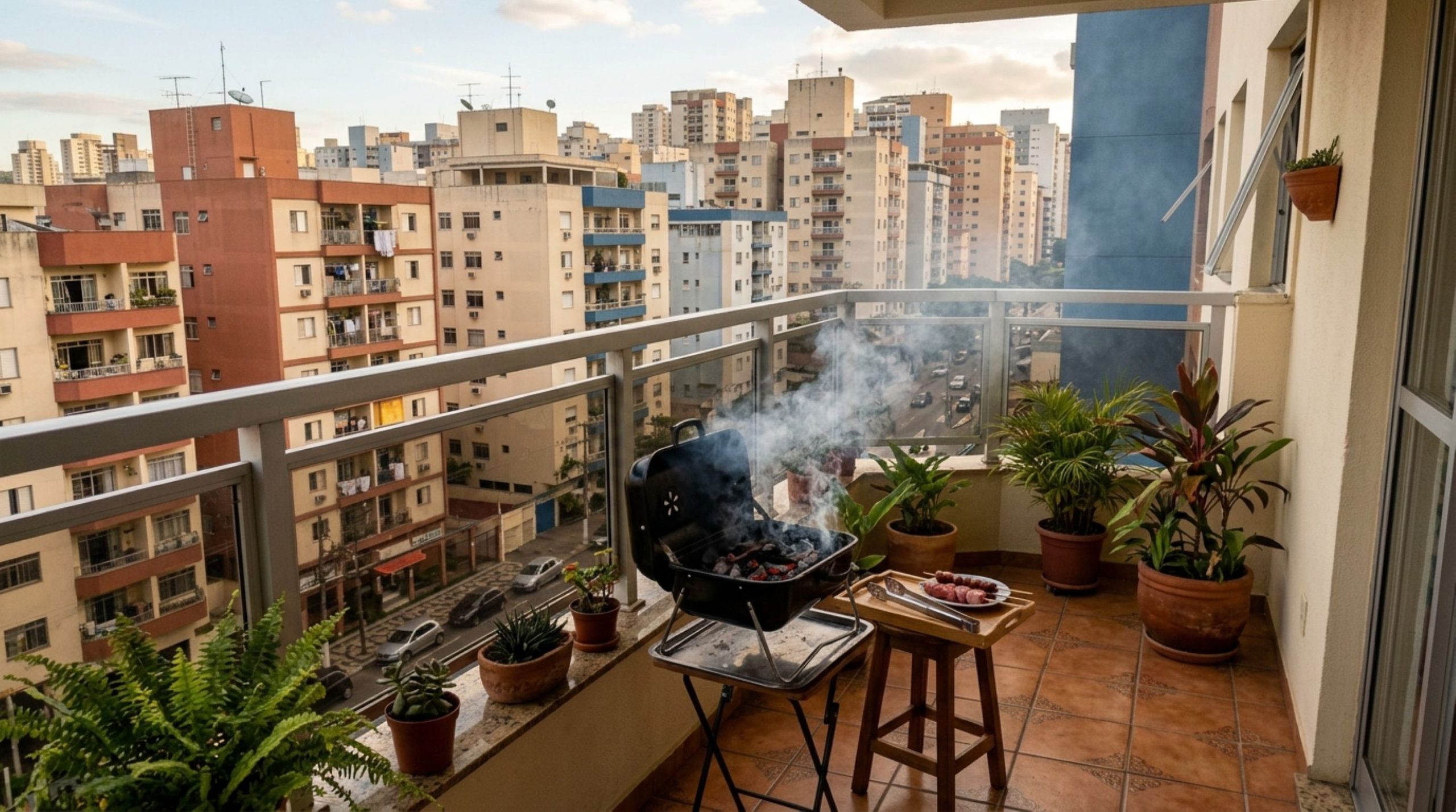 Morador coloca churrasqueira na varanda de casa e recebe autuação após reclamação de vizinhos