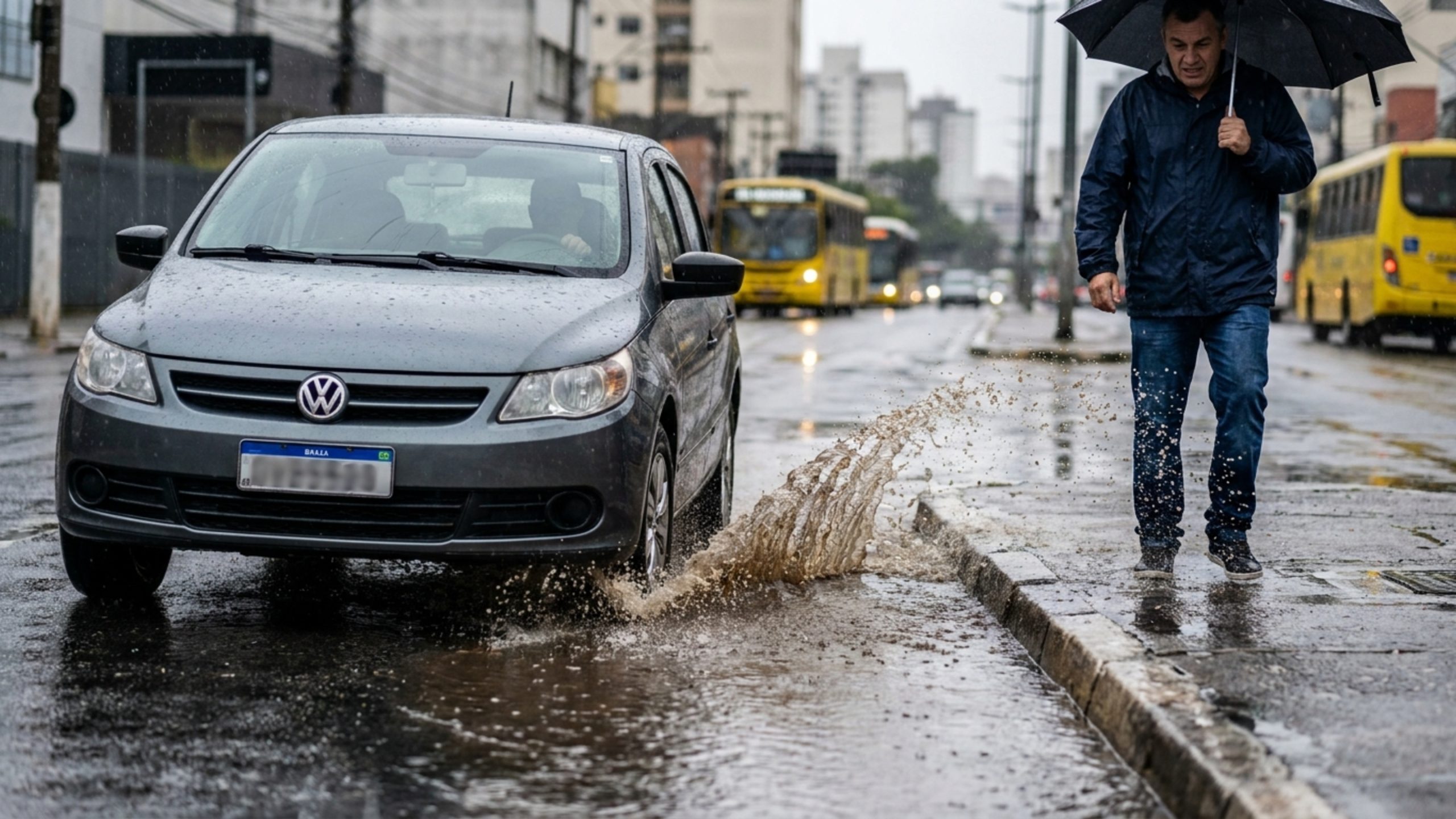 Atitude que muitos motoristas tratam como brincadeira em dias de chuva pode render multa, 4 pontos e revolta nas ruas