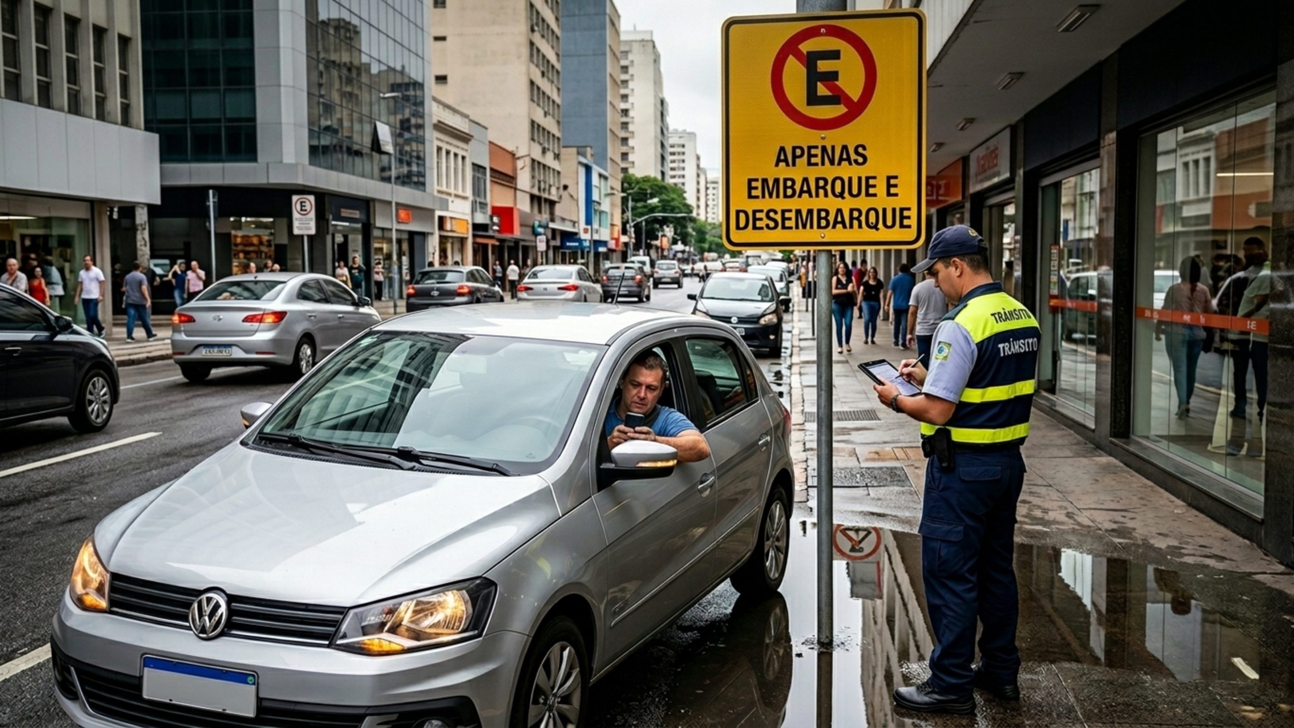 Condutor recebe multa após parar em local permitido apenas para embarque e conhece o art. 181 do CTB
