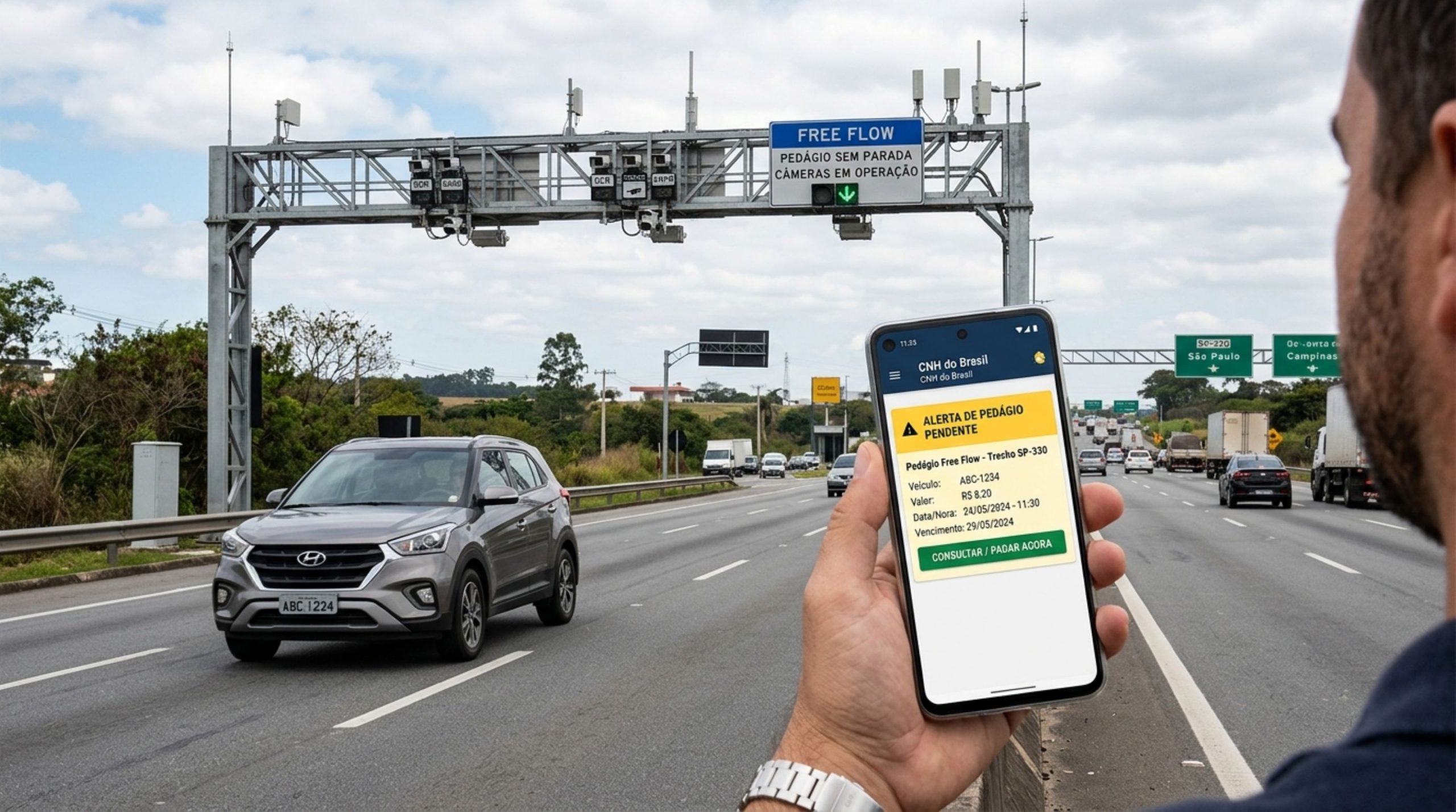 Aplicativo CNH alertará motoristas no celular sobre cobranças de pedágio free flow