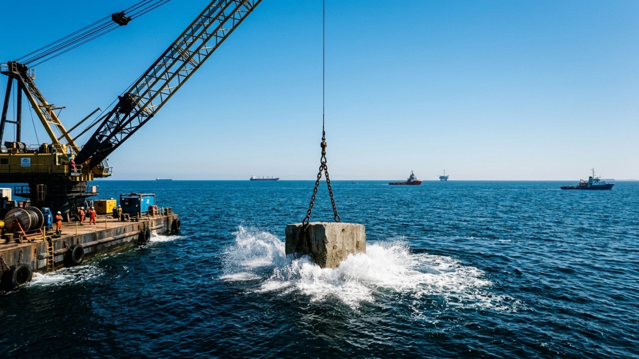 Reino Unido joga blocos de concreto de 6 toneladas no mar para recuperar algo desaparecido há mais de 100 anos