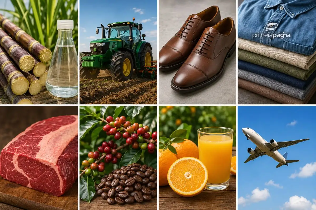 Itens como açúcar, máquinas agrícolas, sapatos e roupas foram afetados pelo tarifaço. - Foto: Imagem gerada por IA
