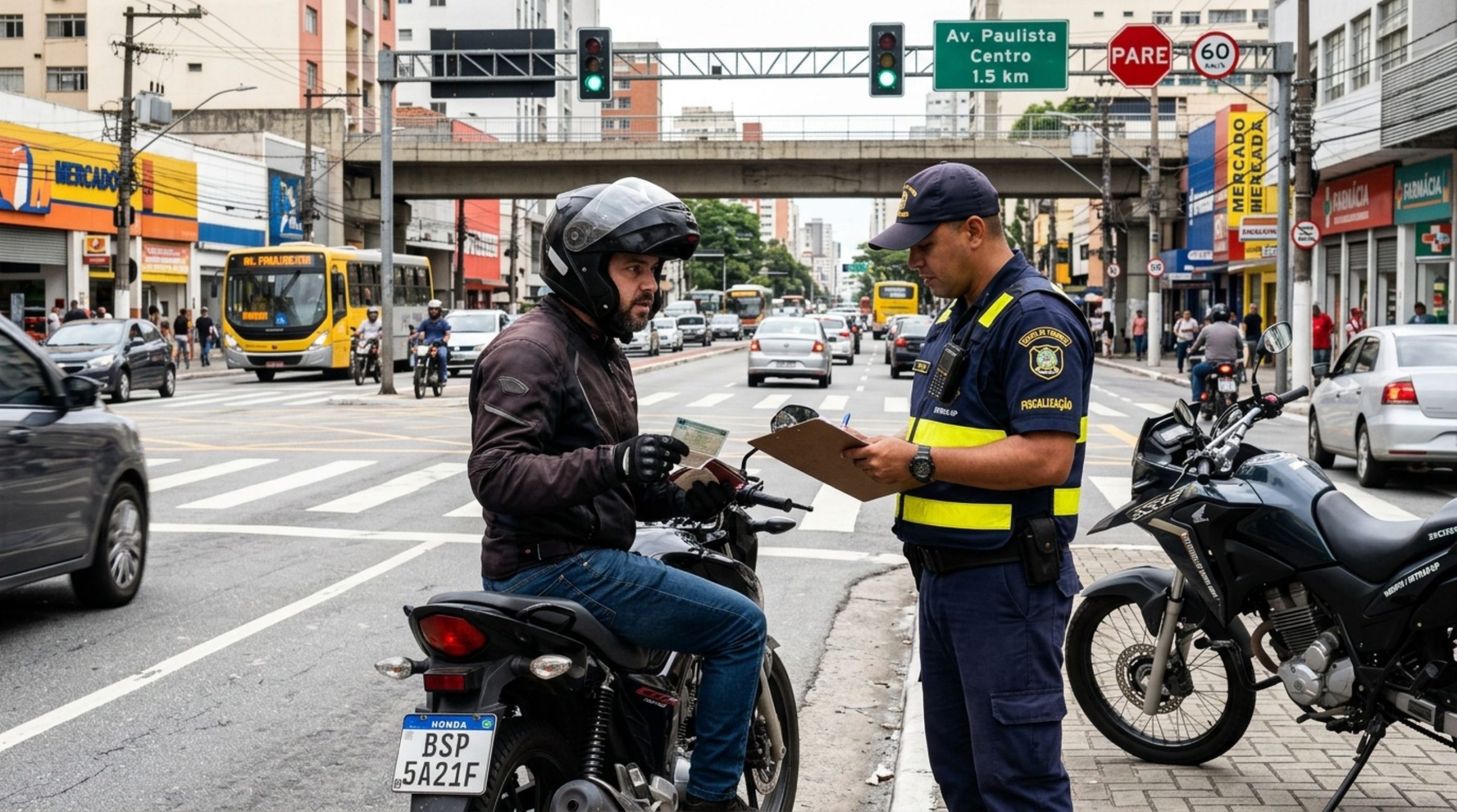 Motociclista é multado após pilotar com a viseira levantada e reclama da fiscalização