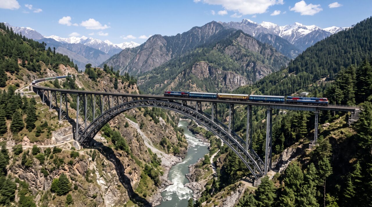 Construída nos picos isolados do Himalaia, a ponte ferroviária mais alta da Terra foi projetada para resistir a explosões e ventos que congelariam o aço comum