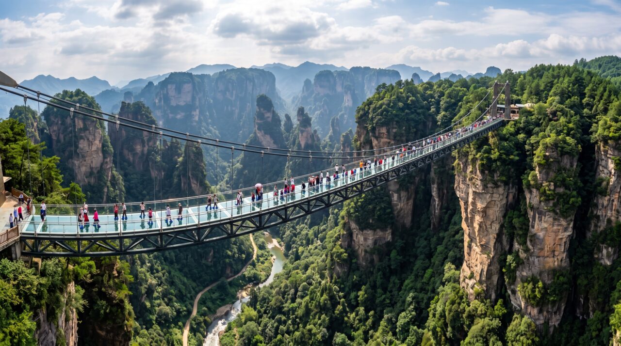 Suspensa a 300 metros de altura, a passarela transparente que fez turistas entrarem em pânico precisou ser fechada logo após a inauguração por excesso de visitantes