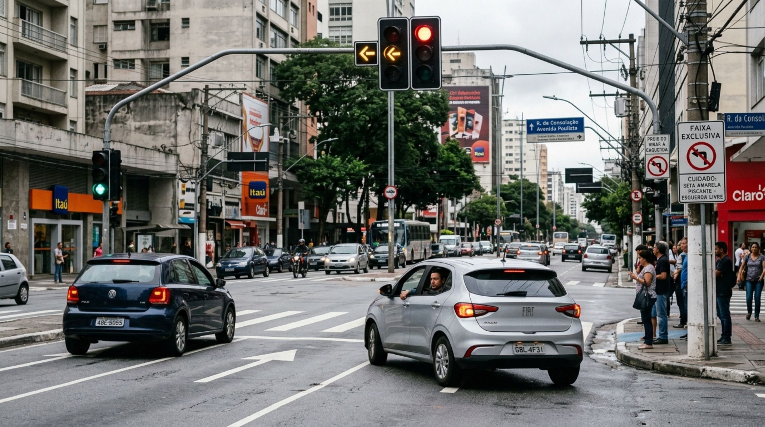 O que significa um semáforo com seta amarela piscando? Não é o mesmo que o sinal amarelo comum