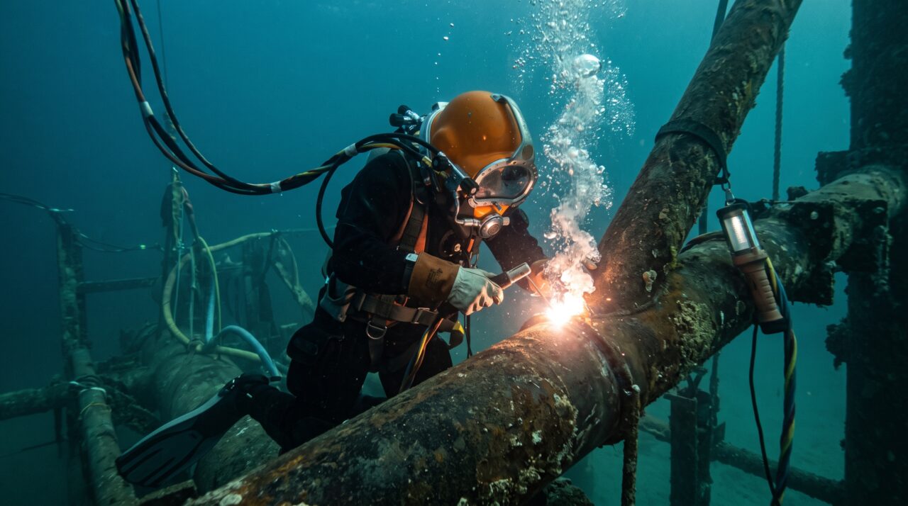 A claustrofóbica e letal profissão que paga impressionantes US$ 1.500 por dia de mergulho para consertar tubulações de alta pressão no escuro absoluto do oceano