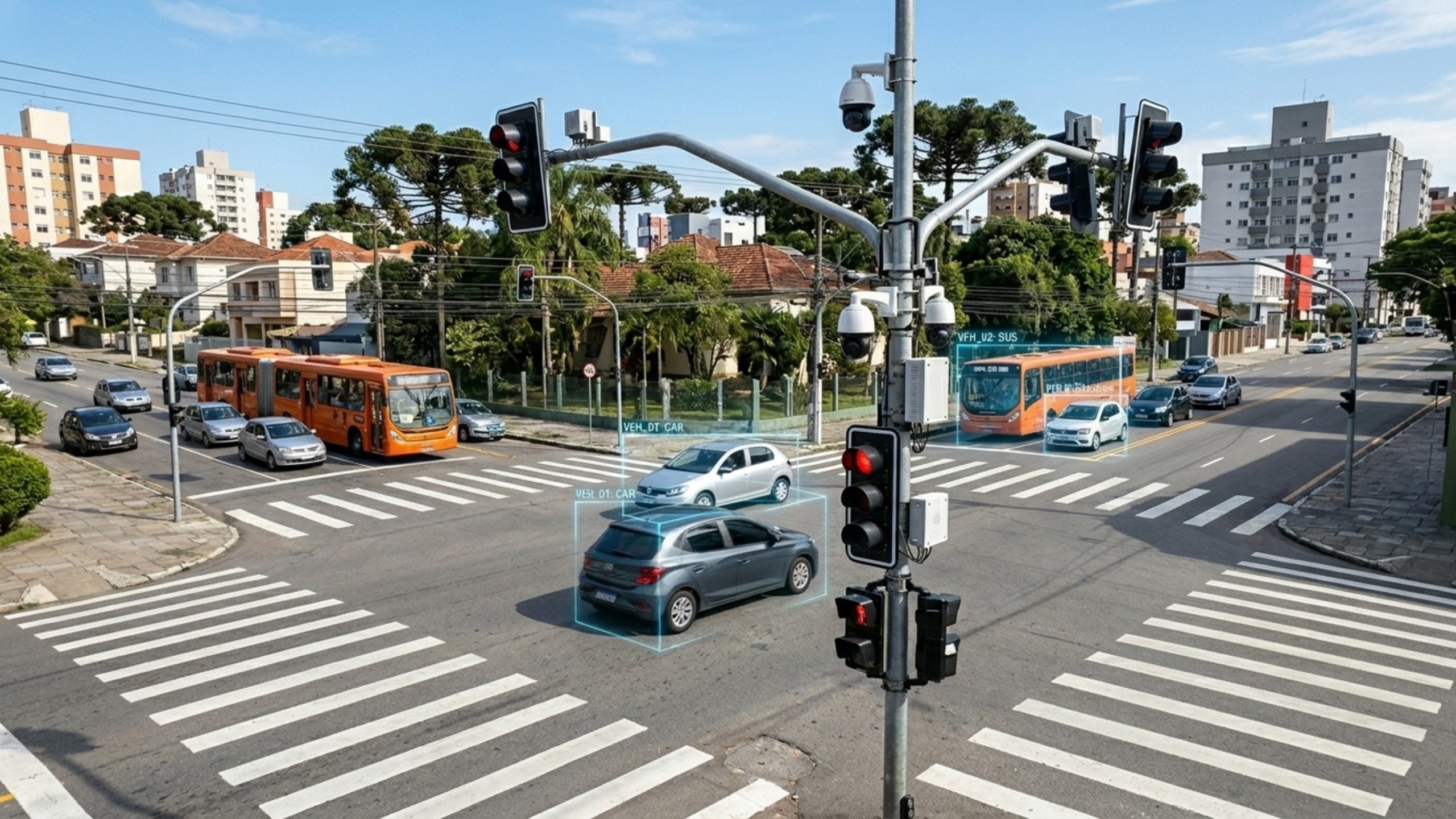 Um cruzamento em Curitiba recebeu um semáforo com inteligência artificial
