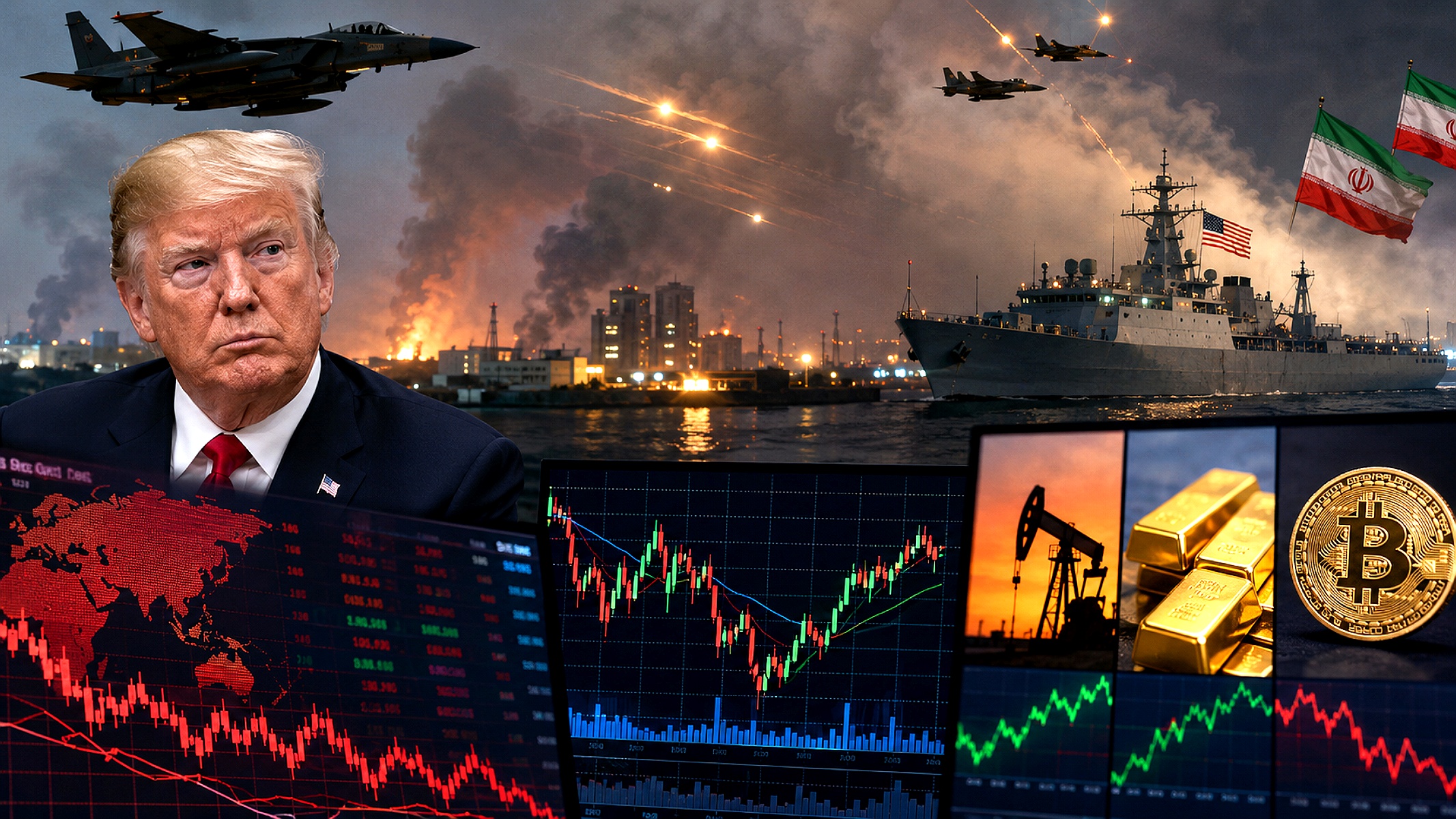 Guerra EUA-Irã pressiona petróleo e mexe com bolsas nesta segunda