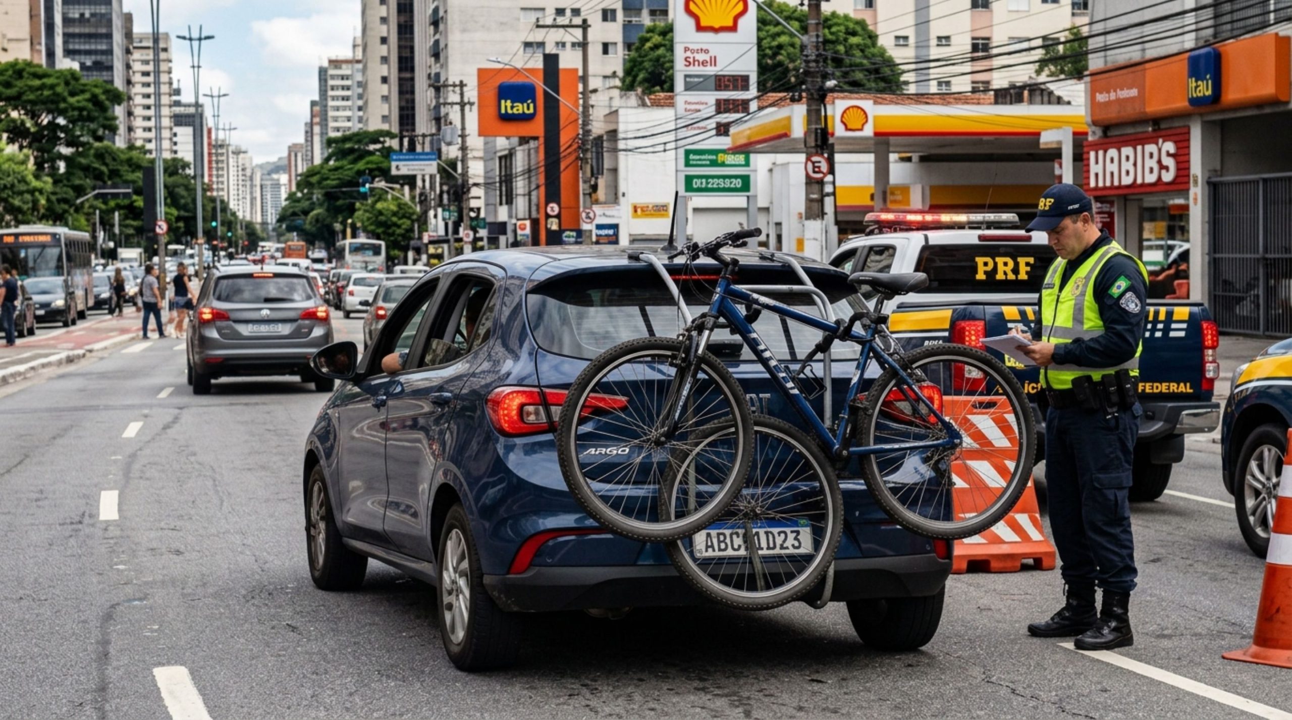 Motorista leva bicicleta em suporte traseiro permitido, mas é autuado porque o equipamento encobriu a placa do carro