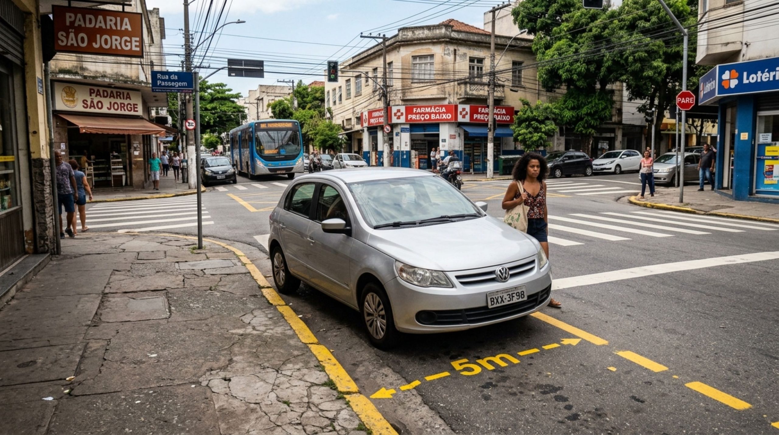 Motorista pode ser multado por parar por poucos segundos perto da esquina e descobre que a distância mínima é de cinco metros