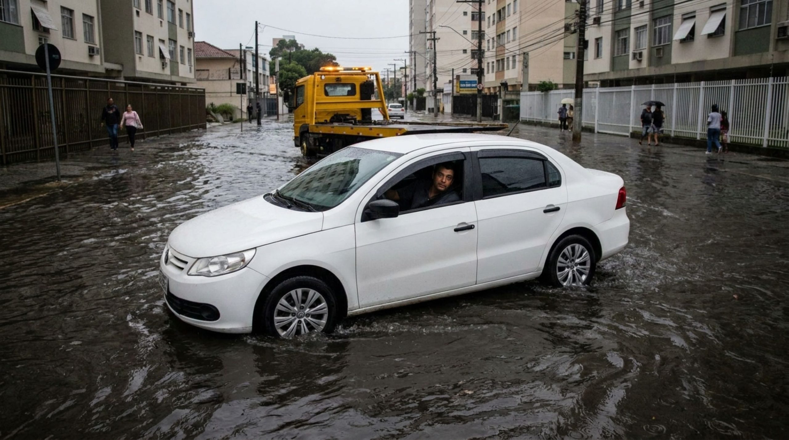 Motorista tenta a sorte e atravessa trecho alagado, motor apaga e seguradora nega o reparo por possível agravamento do risco, enquanto condutor diz que não havia bloqueio nem sinalização