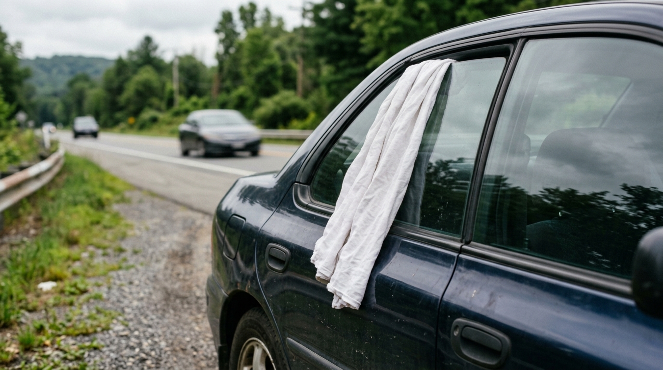 O que significa ver um pano branco pendurado na janela de um carro na estrada?