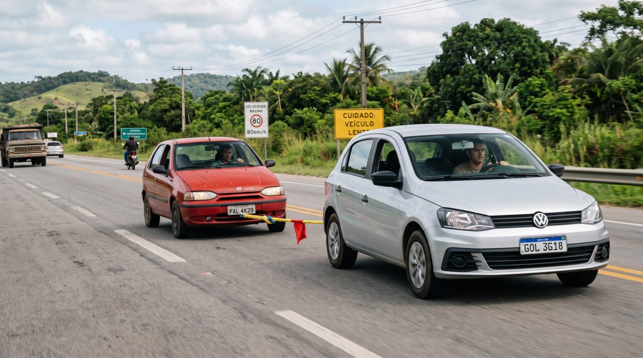 rebocar outro veículo usando corda na via pública é infração?