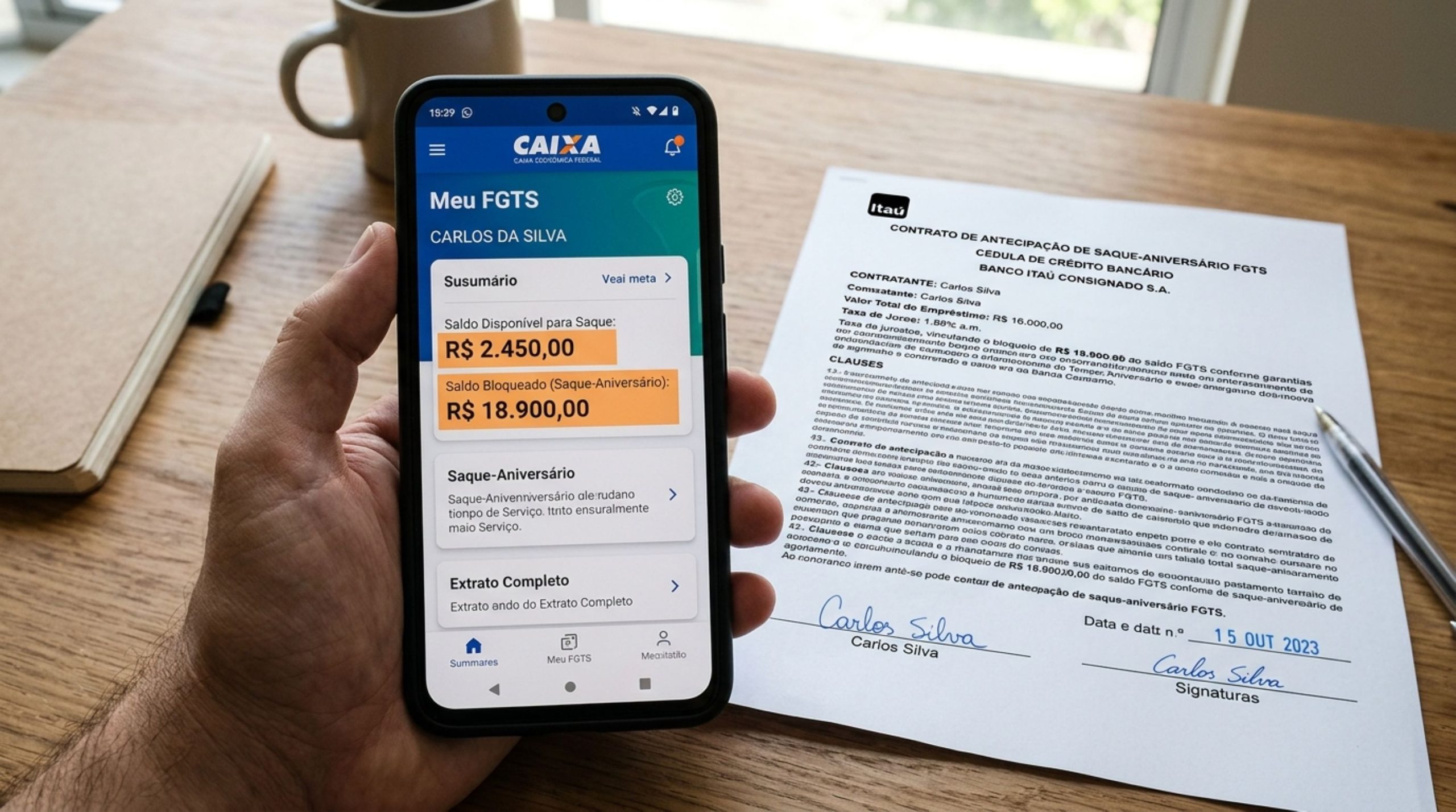 Trabalhador recebe o dinheiro da antecipação achando que o banco bloquearia apenas o valor depositado, mas quando abre o Aplicativo FGTS descobre que a garantia pode ser muito maior