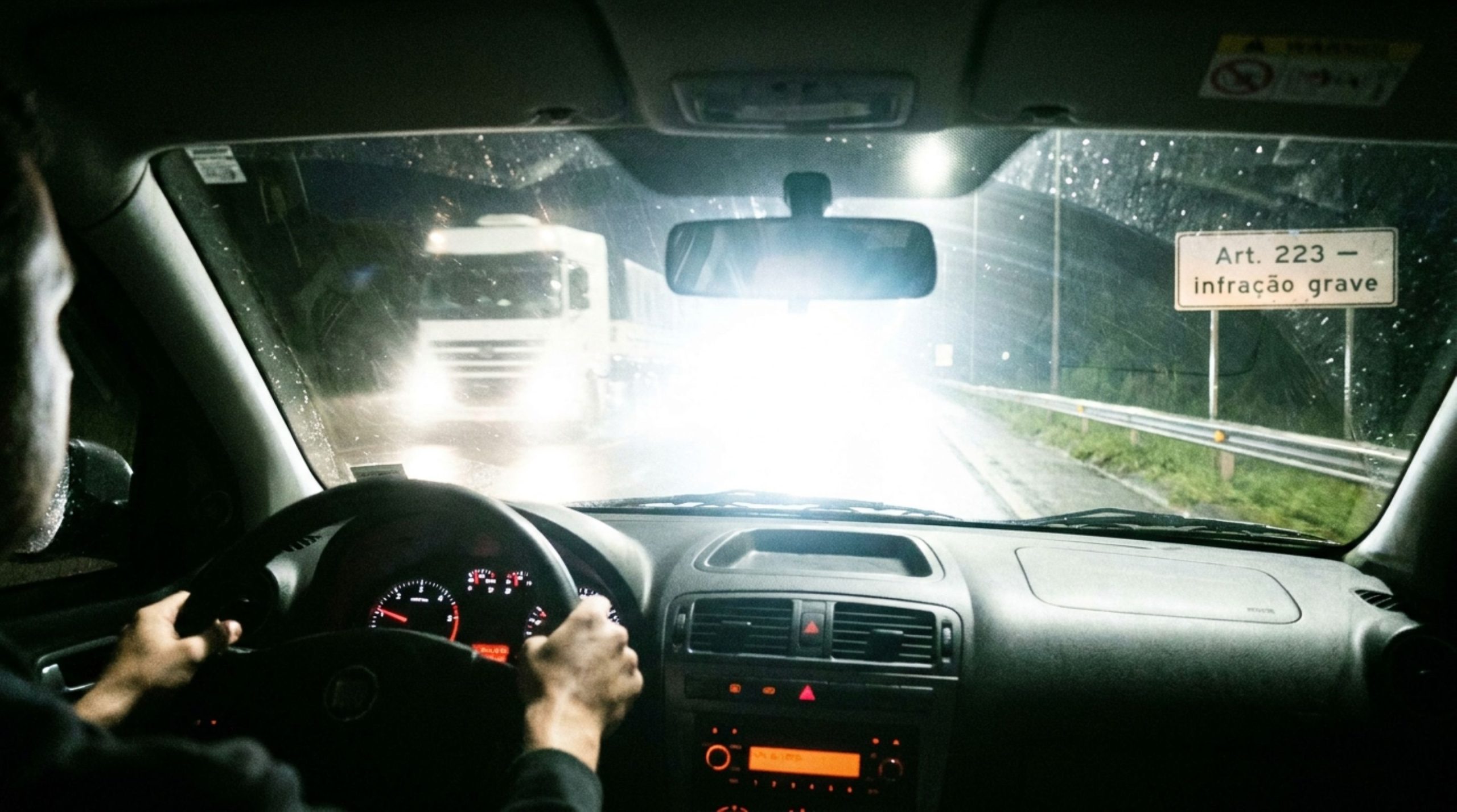 Motoristas que mantêm o farol alto e ofuscam quem vem no sentido contrário devem conhecer o art. 223 do Código de Trânsito Brasileiro