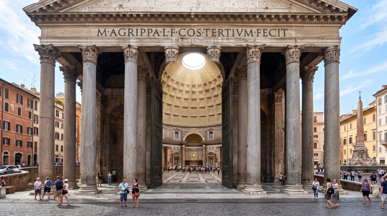 Quase dois mil anos após sua construção, o impressionante domo desta edificação romana ainda sobrevive intacto e detém o recorde de maior cúpula de concreto não armado da história