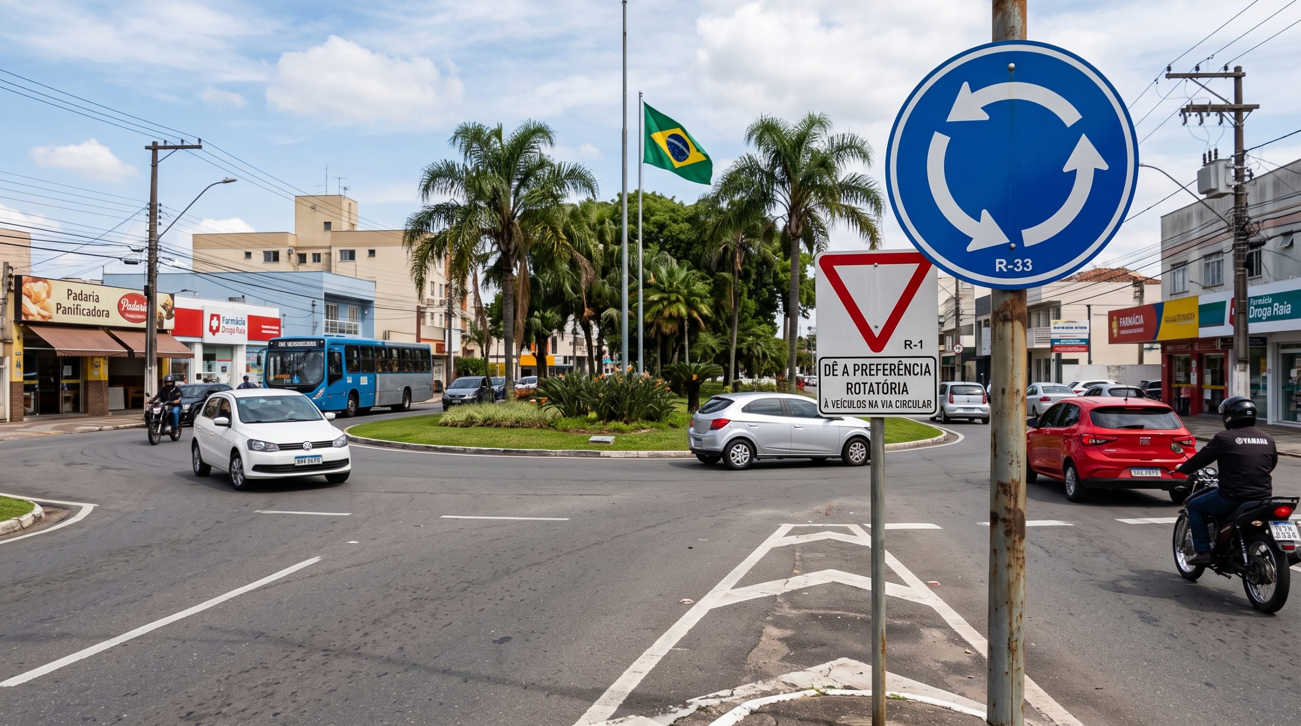 Cruzamento com rotatória sem placa de Pare: de quem é a preferência de passagem?