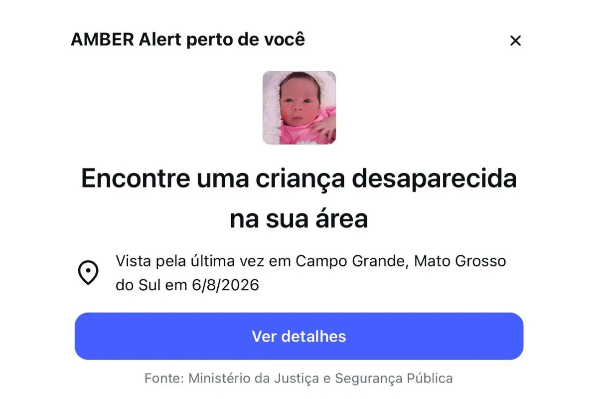 Amber alert em rede social, em território de Mato Grosso do Sul. (Foto: Redes Sociais)