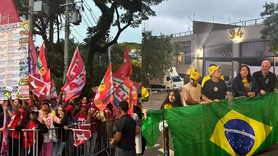 Apoiadores de Lula e Flávio Bolsonaro se aglomeram na frente da Band antes de debate; veja
